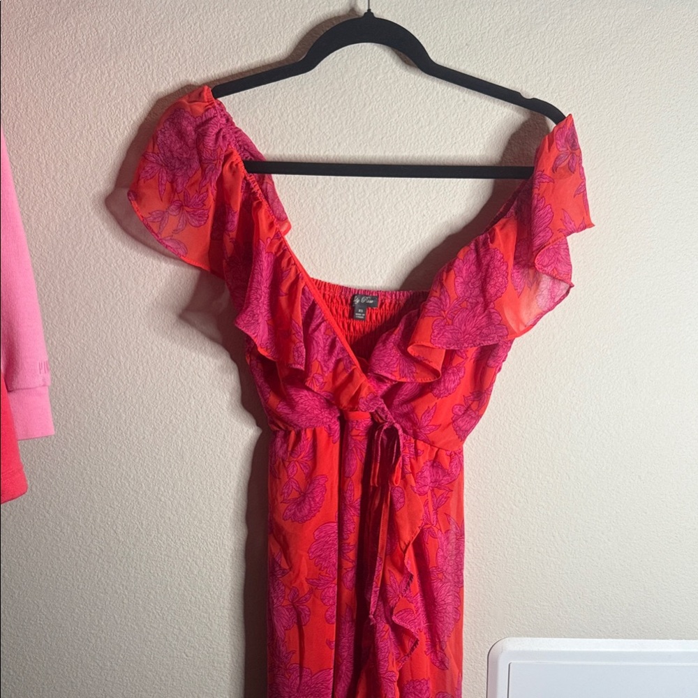 Lily Rose Vibrant Red and Pink Maxi Dress